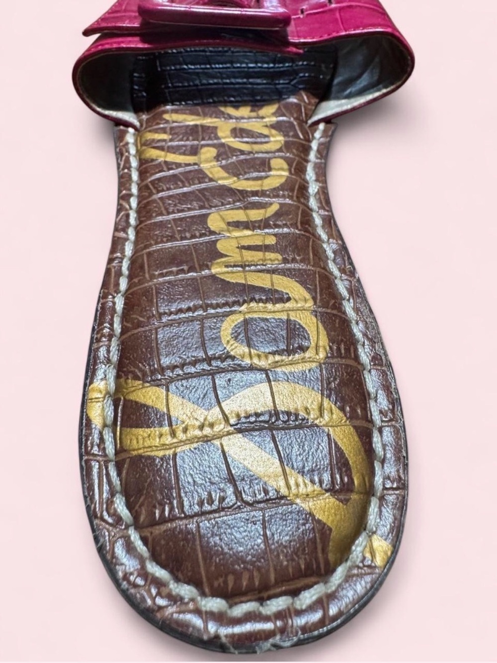 Sam Edelman Pink Croc Embossed Buckle Slide Size 7.5 - Picture 2 of 13